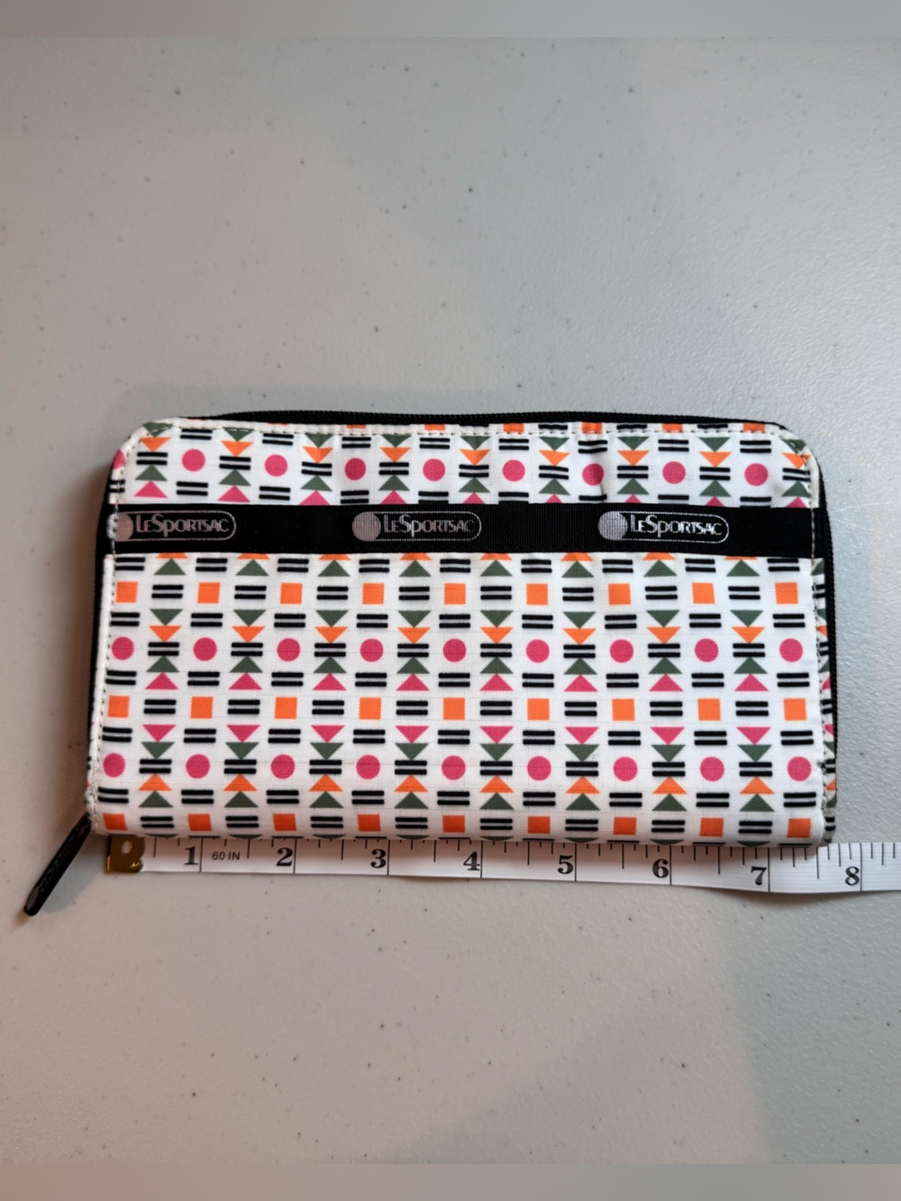 LeSportsac White Nylon Wallet with Pink, Orange & Black Geometric Print